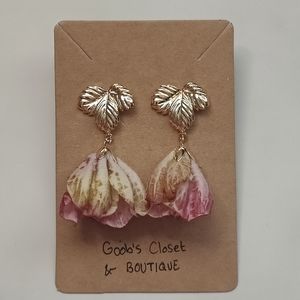 NEW HANDMADE 18K GOLD PLATED FALL FLOWER AND COPPER LEAF STUD EARRINGS